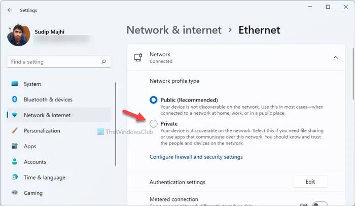 如何在Windows11中更改網絡配置文件類型？