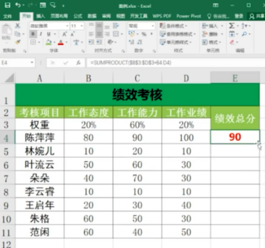Excel中sump函數(shù)計算績效步驟分享
