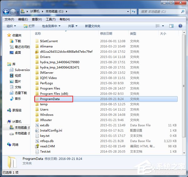 Win7系統(tǒng)如何查找C盤中的ProgramData文件夾？