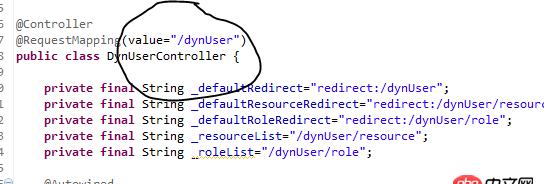 java - 如圖，jsp頁面的form中的action是怎么映射到這個位置的？為什么不寫dynUser就可以映射到save？